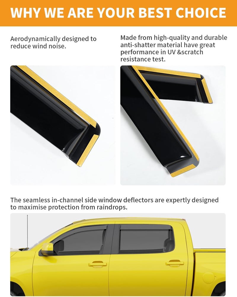 Deejecsun in-Channel Window Rain Guards Fit for Ford F150 2021-2026 SuperCrew Truck Rain Guard Side Window Visor Durable Window Deflectors Vent Visors Vent Shades Car Accessories - 4 pcs - Image 4
